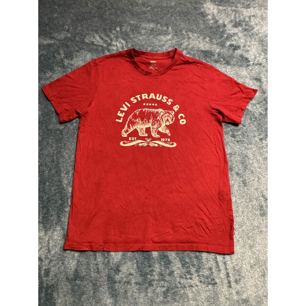 Levis Strauss Grizzly Bear Graphic T-Shirt Red Medium Mens Cotton Standard Fit